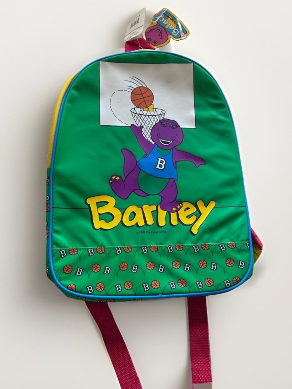 Vintage Barney The Dinosaur Kids Backpack 1992 Basketball Theme